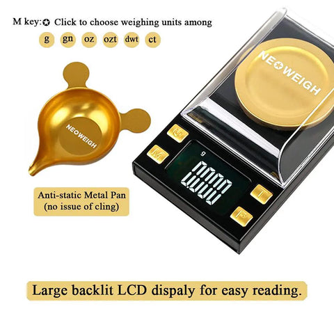 Milligram Scale 50g Capacity Digital Precision Scale 0.001g Readout Non Stick Powder Pan with LCD Display and Gold Scoop
