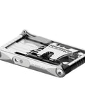 Side view of Go To All In One Bike Repair Tool With Tubeless Kit And Chain Breaker, heavy duty stainless steel with hex bits.