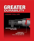 Pro Level 12 Volt Cordless Ratchet With Brushless Motor And 3/8 Square Drive diagram highlighting durable materials and motor.