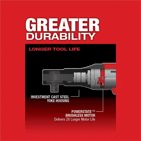 Pro Level 12 Volt Cordless Ratchet With Brushless Motor And 3/8 Square Drive diagram highlighting durable materials and motor.