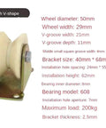 Heavy Duty V Groove Wheel Sliding Gate Casters Built Tough For A Smooth Roll On Any Track featuring 2-inch steel bracket and dual wheels.
