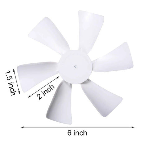 6 Inch Replacement White RV Vent Fan Blade With 12V D-Shaft Motor For Your RV Bathroom Exhaust, visible fan blade dimensions