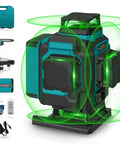 Green Laser Level Pro 4x360 Degree 4D Cross Line For Construction, showing multiple pieces including remote and adapters
