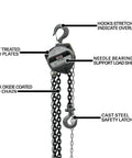 JET 1-1/2 ton hand chain hoist with 30 ft lift, black oxide load chain, safety-latch hooks