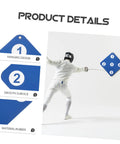 Pro Grade Double Sided Rubber Fencing Target for Training Hanging Wall Mounted Practice Tool in use by fencer, dark blue