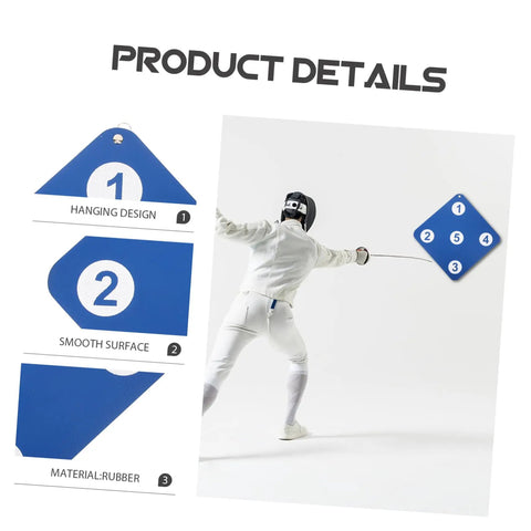 Pro Grade Double Sided Rubber Fencing Target for Training Hanging Wall Mounted Practice Tool in use by fencer, dark blue