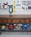 Rolling Workbench With Solid Hardwood Top 72 Inch By 24 Inch Heavy Duty Steel Construction Three Drawer Tool Station.