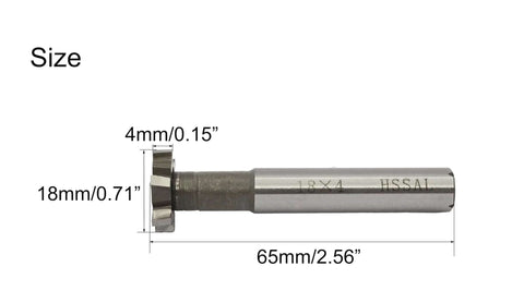 Side view of NACX HSS-AL T-slot end mill, 18 mm dia, 4 mm depth, 10 mm straight shank