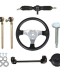Heavy Duty 300mm Steering Wheel Steel Kit With 320mm Rack And Pinion Adjustable Shaft Set Replacement For 110cc Go Karts ATVs Quads Built Tough Pro Grade Steering Upgrade components, including steering wheel and tie rods.
