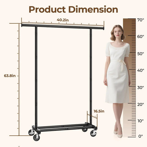 Heavy Duty Rolling Clothes Rack Featuring Smooth Swivel Casters No Sweat Assembly Portable Metal Wardrobe Stand Real Game Changer For Bedroom Laundry Or Living Room Sleek Black Finish