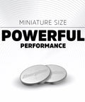 Heavy Duty Cr1616 Lithium Coin Battery One Pack Delivers Kickass Reliable Power For Heart Rate Monitors Remotes Keyless Entry Systems And Glucose Meters With Up To Ten Years In Storage Ready To Roll Whenever You Need It. Two round Energizer batteries showcasing miniature size and powerful performance.