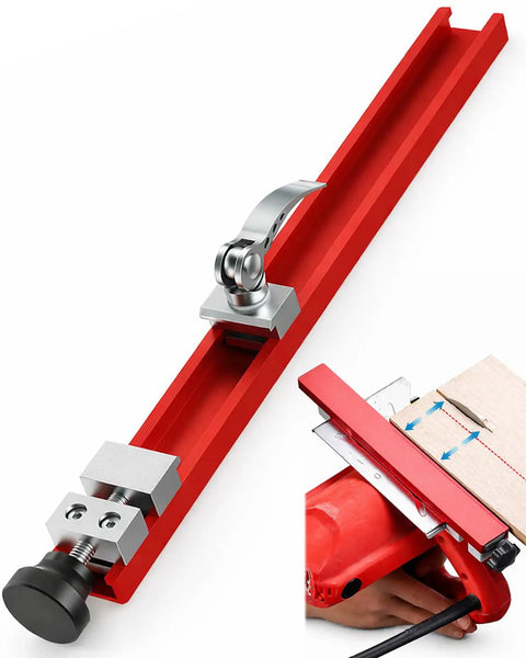 Adjustable Aluminum Circular Saw Guide Rail With 360mm Extended Track for precise straight cuts and milling, lightweight, red track.