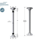 SurFit 27 Inch RV Table Leg System with dimensions, 27.44 inch height, and 2 inch diameter, powder coated aluminum bases.
