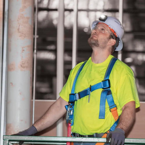 Worker wearing Hard Hat With Rechargeable Headlamp Vented Full Brim Style Padded Odor Resistant Sweatband For All Day Comfort Secure Mounts