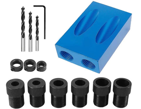 One-Hand Pocket Hole Jig Kit For Dowel Joinery And Woodworking, DIY Carpenters Essentials 14 Piece Set shown with components