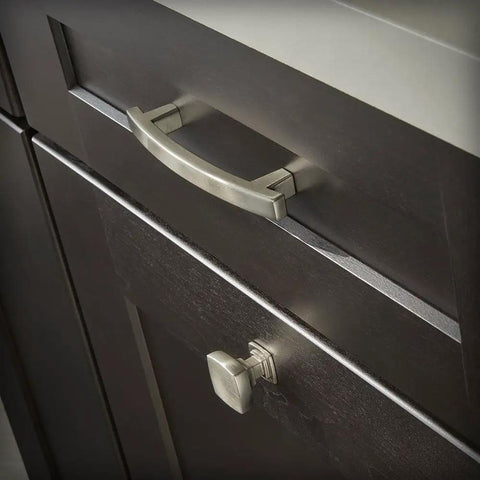 Brushed Nickel Cabinet Handles 10 Pack 4 Inch Center To Center Drawer Pulls For Kitchen Cabinets Doors And Dressers Easy Upgrade With Casual Hardware Finish installed on dark cabinet