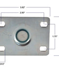 Swivel plate for Four Inch TPR Rubber Swivel Caster Wheels Heavy Duty Non Marking Rollers, dimensions outlined.