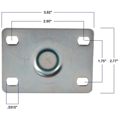 Swivel plate for Four Inch TPR Rubber Swivel Caster Wheels Heavy Duty Non Marking Rollers, dimensions outlined.