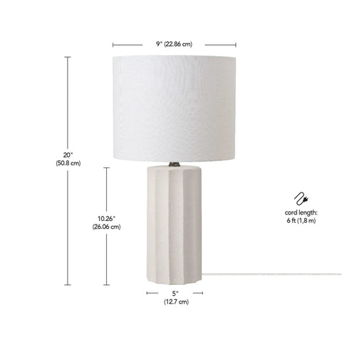 20 Inch Rustic Table Lamp With Ribbed Concrete Base And White Linen Shade, Cottagecore Accent Light For Living Room, Bedroom Or Office.