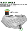 FT105 Automatic Transmission Filter Kit showing filter dimensions and O ring for Ford 4R70W 4R75E with pan gasket.