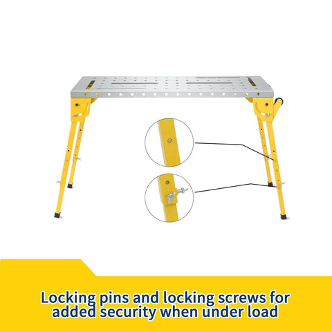 Heavy Duty Folding Welding Table With 46 Inch Steel Workbench Top And Slick Roll Wheels, adjustable locking pins and screws for stability.