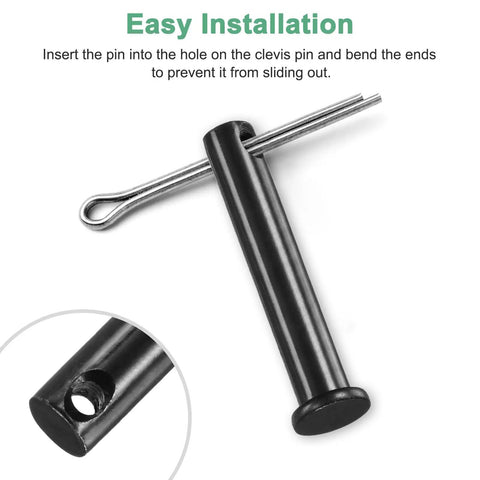 Product focus keyword: 10 Pack M8x45mm Carbon Steel Flat Head Clevis Pins With Single Hole, Reusable Built Tough Fasteners For Mechanical Linkage, Rigging, Ship Rigging, Furniture Assembly, Agriculture, Aviation, And Construction. Easy installation detail.