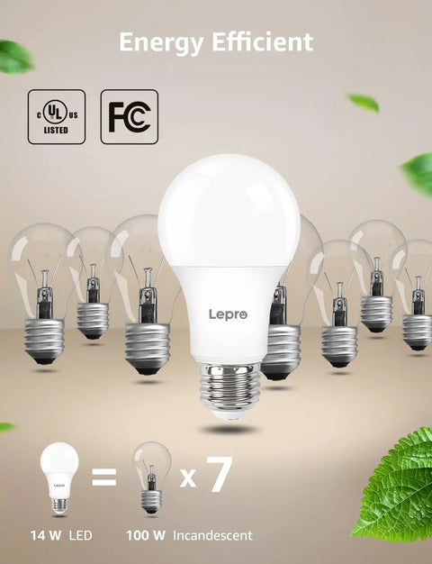 Dimmable LED Bulbs 100W Equivalent 14W 1500LM Daylight White 5000K A19 E26 Base UL FCC Listed 15000 Hour Lifetime 6 Pack