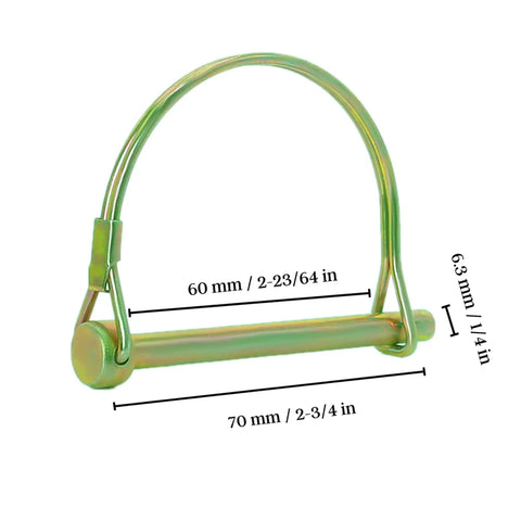 Arch Gold Trailer Pin Pack Of 10 2.75 Inch By 0.25 Inch Shaft Locking Coupler Pins For Heavy Duty Farm Trailers Wagons Towing Lawn PTO And Hitches Durable Rust Resistant. Gold arch trailer pin with 2.75 in length and 0.25 in shaft.