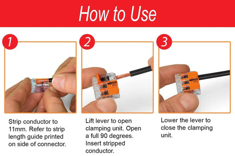 Step-by-step guide on using Lever Nuts 28-Pc Compact Splicing Wire Connector Set for quick wire termination.