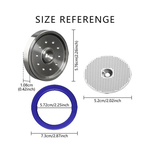 Dual Boiler Espresso Group Head Gasket Shower Screen Filter Replacement Kit Fits BES920XL Machines size reference with measurements.