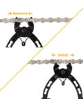 Pro Grade Bike Chain Repair Tool Kit With Mini Master Link Pliers showing removal and installation of bike chain links