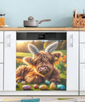 Cute Highland Cow Magnetic Dishwasher Cover For Farmhouse Kitchen Decor 23x26 Inches Easy Peel And Trim Door Sticker Installed