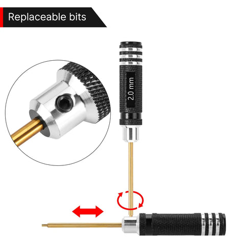 Pro Grade Short Handle Hex And Nut Driver Tool Set For 1 18 And 1 24 Scale RC Mini Crawler Cars TRX4M SCX24 FCX24 showing replaceable bits