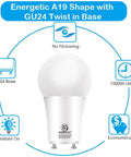 Budget Friendly A19 LED Bulb With GU24 Twist Base, 60 Watt Equivalent, Just 8.5W, Daylight 5000K, 800 Lumens, Non Dimmable, 2 Pin Connector, UL Listed, 4 Pack For Bright Home Or Office Lighting