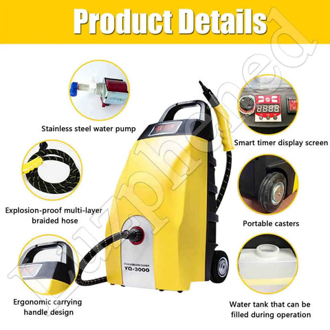 PtaTritious High Pressure Steam Cleaner 3000W with stainless steel pump, braided hose, smart display and portable design features.