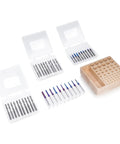 Forty Piece Pro Grade End Mills CNC Router Bit Set With Storage Tray One Eighth Inch Shank Includes Two Flute Flat Nose Ball Nose And V Bit