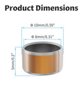 Bronze sleeve bearing with silver ends, 8 mm bore, 10 mm outer diameter, 5 mm length.