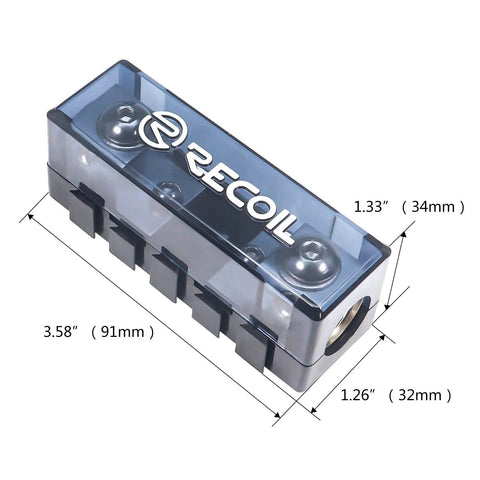 Built Tough Modular Inline Fuse Block Kit Featuring ANL To Mini ANL Holders For 1 0 2 4 Gauge Wires, clear plastic fuse block side view.