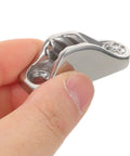 Stainless Steel Rope Cleat For Boats And Kayaks, Quick Grip Clam Cleat With Adjustable Tension, Tough As Nails Marine Hardware For Docking, Yacht Use, And Rope Management, close-up in hand