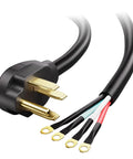 Close-up of Beefy 4 Prong To 4 Wire Range Cord 10 Ft Heavy Duty 6/8 AWG 50 Amp Power Cable with NEMA 14-50P plug and exposed wires
