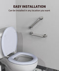 Two Pack 24 Inch Shower Grab Bars With Anti Slip Rubber Grip SUS304 Stainless Steel Bath Grab Bars Wall Mount Safety Handrail Support For Bathroom Use Easy Install Ideal For Elderly Handicap And Senior Assist shown installed next to toilet in bathroom.