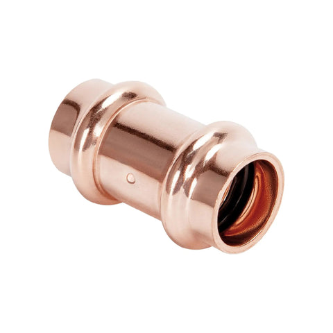 3/4 Inch Copper Press Fittings Coupling With Stop Zero Lead P To P, 10 Pack For Plumbing, close-up view of single fitting
