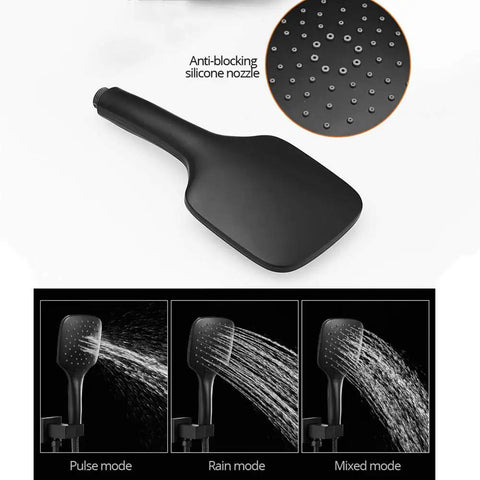 UMJIGF Black Shower System with Hot and Cold Water Contemporary Shower Faucet Set multifunction handheld shower with silicone nozzle.