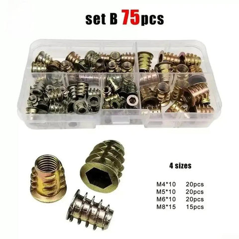 Vibrant Assortment Of Zinc Plated M5 And M8 Hex Socket Furniture Inserts With Durable Color Coding In Compact Case, 75 pieces.