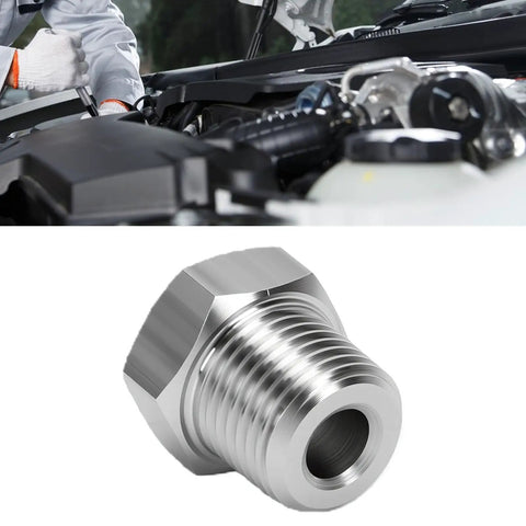 Mechanic installing Stainless Steel NPT Adapter Converting 1 16 Female To 1 8 Male Thread Specs For Auto Mechanic Needs Ensuring Zero Leak Risks With Secure Grip On Any Pipe System Today It Holds Up Well And Prevents Damage Saving You Cash On Repairs Today on engine bay line