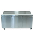 Heavy Duty Commercial Refrigerator With Digital Temperature Controls And Led Display Adjustable Wire Shelves And Food Prep Trays front view in stainless steel.