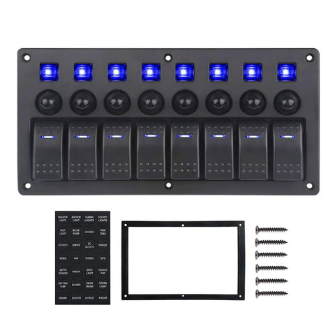 Beefy 8 Gang Boat Rocker Switch Panel Waterproof Marine Panel With LED On Off Switches And Circuit Breakers 12V 24V kit components