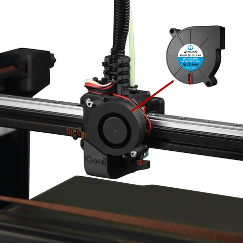 50mmx15mm 5015 Blower Fan 24V for 3D Printers Brushless Cooling installed on 3D printer hotend with hydraulic bearing.
