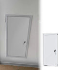 Top Shelf Insulated Drywall Access Panel With Hella Quiet Soundproof Design And Heavy Duty Aluminum Alloy Inspection Hatch Cover For Attic Wall Plumbing Access Door 30X56 Inches view showing closed white panel with key lock.