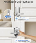 Slick Keyless Entry Door Lock Handle With Built In Keypad In Satin Nickel, features auto lock and one touch lock.